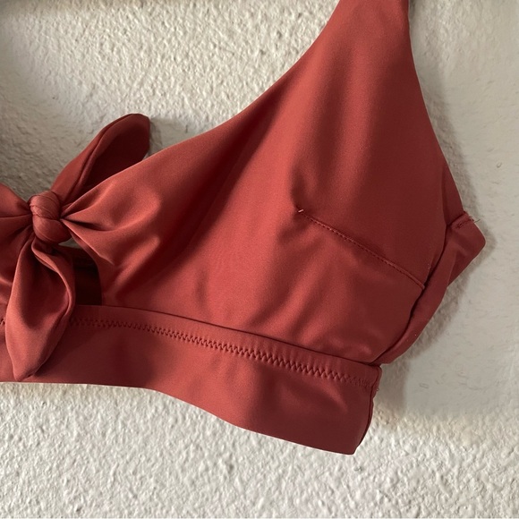 Aerie Longline Scoop Bikini Top Women’s M Rust Knot Front Keyhole Swimwear - Picture 4 of 10